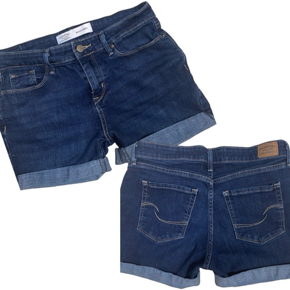 Levi Strauss & Co Signature Dark Wash Mid Rise Shorts Classic Cuffs Stretch Sz 2 - Picture 4 of 14